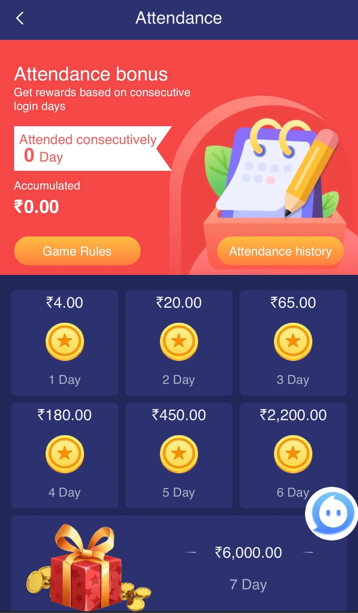 Tiranga Game Daily Attendance Bonus
